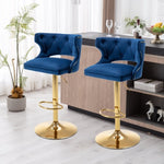 ZUN Bar Stools With Back and Footrest Counter Height Dining Chairs-Velvet Blue-2PCS/SET W67663282