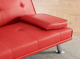 67-inch Red Leather Multifunctional Double Folding Sofa Bed with Coffee Table for Office Use W6295P549835