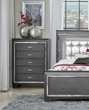 ZUN Modern Bedroom Gray Finish 1pc Chest of 5x Dovetail Drawers Beveled Mirror Trim Wooden Furniture B011P178527