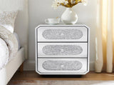Mirrored Nightstand with 3 Drawers, Silver End Table with Crystal Handles, Modern Bedside Table for W1005P562305