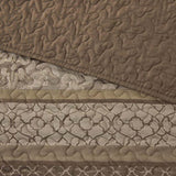 5 Piece Reversible Jacquard Bedspread Set Brown/Gold Queen B03597513