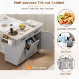 K&K Kitchen Island with Trash Can Storage Cabinet, Kitchen Cart with Drop Leaf, Spice, Towel WF326381AAG