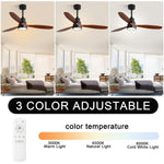 ZUN 52 Inch Wooden Ceiling Fan With 3 Solid Wood Blades Remote Control Reversible DC Motor With Led 99114376