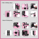 Portable Nail Art Table w/ LED Mirror, Bluetooth, Lockable Drawers, Telescopic Pole - Folding W2700P303416