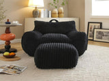 Giant Plush Bean Bag Chair for Adults with Armrests and Footstool -- Comfy Black Beanbag Chaise W1117P309394