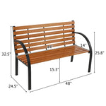 ZUN 48" Hardwood Slotted Steel Cast Iron Frame Outdoor Patio Garden Bench Park Seat 76069296