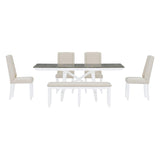 ZUN 6-Piece Classic Dining Table Set, Rectangular Extendable Dining Table with two 12"W Removable Leaves 26656463