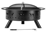 30 Inch Round Outdoor Wood Pit, Heavy Duty Wrought Iron Firepit with Hinged Spark 65297911