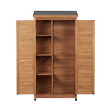 Outdoor Wooden Storage Shed with Metal Top Tall Vertical Tool Cabinet for Backyard Garden Patio Lawn W2640P291256