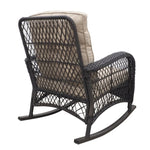 ZUN 3 Pieces Conversation Set, Outdoor Wicker Rocker Patio Bistro Set, Rocking Chair with Glass Top Side W2749P185869