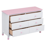 ZUN Wooden Storage Dresser with 6 Drawers,Storage Cabinet for kids Bedroom,White+Pink 36346683