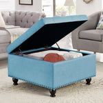 ZUN Large square storage ottoman with wooden legs, Upholstered button tufted coffee table with nail W2186P164303