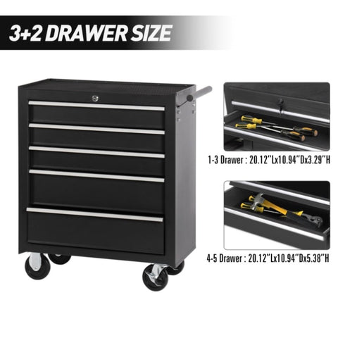 ZUN 5-Drawer Rolling Tool Chest w/Lock & Key, Tool Storage Cabinet with Wheels, Top Cushion & Drawer W2660P217921