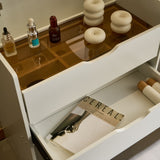 3-in-1 Vanity Desk with Mirror And Lights, Small Vanity Desk Set with Visible Glass Tabletop, 3 T3685P339866