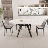 47-63" expandable circular dining tables , equipped with 4 PU fabric thick cushioned dining chairs 75433571