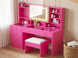 Barbie pink particle board, tempered glass top, linen-finished triamcinol finish, 5-drawer dressing 95995361