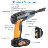 4-in-1 Cordless Car Vacuum & 150PSI Inflator Rechargeable, Digital Display, LED Light, Tire 95927388