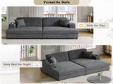 86.5" Oversized Loveseat Chaise Lounge Sectional Sofa Bed Corduroy Sleeper Sofa with USB Ports , N719P232602R