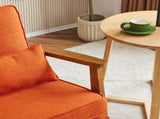 Mid-Century Modern Accent Chair with Wooden Frame - Oak Armrest, Linen-Cotton Burnt Orange 66576481