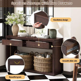 55" Console, Rustic Wooden Entryway with Storage Drawers and Open Shelf, Elegant Sofa 66076097