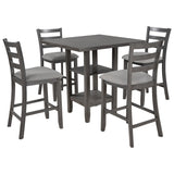 5-Piece Wooden Counter Height Dining Set with Padded Chairs and Storage Shelving 08366241