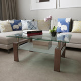 Rectangle Walnut Glass Coffee Table, Clear Coffee Table, Modern Side Center Tables for Room, W24135189