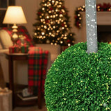Two-Tier Artificial Plant D7x26.5" Natural Boxwood Sphere Topiary on Metal Spire Circle Ball Home 18565719