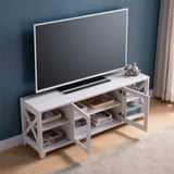 ZUN 60" Farmhouse Home Entertainment Center, TV Stand with 4 Shelves and Transparent Center Cabinet B107131293