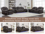 Home Theater Seating Manual Recliner Chair with LED Light Strip for Living Room,Bedroom, Brown WF310725AAD