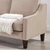 Modern 3 Person seat Sofa Couch with Scooped Armrest/Wood legs,Upholstered Velvet 3-seat Sofa with W2186P143473