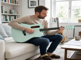 38 Inch Acoustic Guitar for Beginners, H Body Shape, Basswood Folk Guitar in Mint Green, 6-String 35748510