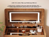 (48cm)(Walnut) 3 in 1 Vanity Desk with Plip Top Mirror,Small Make Up Vanity Set with Visible Glass W2641P305275