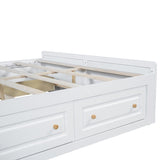 Wood Queen Size Platform Bed Frame with 6 Drawers, White 07431345