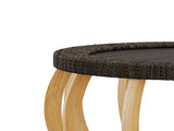35.43"Vintage Rattan Solid Wood Round Coffee Table, Curved Legs Boho Accent Table for Dining Room, W757P445115