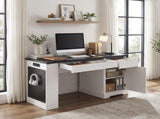 55" Modern Fluted Office Desk with Storage Cabinet & Drawers, Computer Writing Desk with Power 60780719