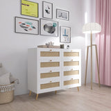 ZUN White Color 8 Drawers Chest of Drawers with Rattan Drawer Face Golden Legs and Handles W2139142764