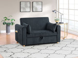 Marielle 55"W Black Corduroy Convertible Sleeper Loveseat with USB Ports, Magazine Pockets, and B061P305696