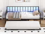 Twin Daybed with RGB LED Lights & Charging Station, Height Adjustable Day Bed Frame with Trundle, W2129P417631