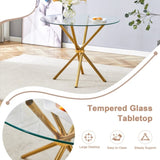 ZUN Round clear glass dining table with a unique shape for 4-6 people, with ring-shaped gathered gold W1151P208338