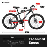 24 Inch Mountain Bike Boys Girls, Steel Frame, Shimano 21 Speed Mountain Bicycle with Daul Disc 41775886
