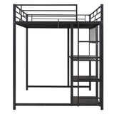 ZUN Full Size Loft Bed with Desk and Whiteboard, Metal Loft Bed with 3 Shelves and Ladder, Black 36540591