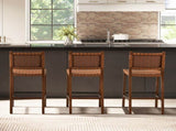 Andre 26" Woven Leather Counter Stool with Back, Pecan Brown Faux Leather B2719P292909