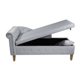 Grey Chaise Lounge Indoor,Velvet Lounge Chair for Bedroom with Storage & Pillow,Modern Upholstered W1170100897