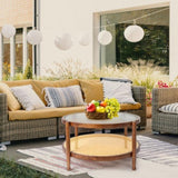 31.5in Rattan Coffee Table with Glass Top, Round End Table, Boho Style Side Table Sofa End Table for 55056269