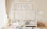 Wood Full Size House Bed with Guardrail and LED, White N709P177524K