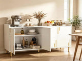 White 4-Door Buffet Storage Cabinet with Push-to-Open Soft Close Doors, Adjustable Metal Legs 88334688
