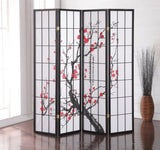 ZUN Black Japanese 4-Panel Screen Room Divider, Plum Blossom T2574P165146