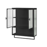 ZUN 23.62"Glass Doors Modern Two-door Wall Cabinet with Featuring Two-tier Enclosed Storage, an Open W757143036