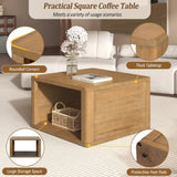 Square Coffee for Living Room in Natural Farmhouse Coffee with Storage,2-Tier Center N735P242918N