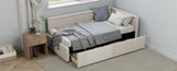 Modern Style Twin Size L Shape Corner Bed, Linen Upholstered Daybed with Two Storage Drawers,Beige N701P263819B